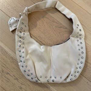 Studded Cream Hobo Bag